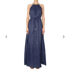 Staud Benoit Maxi dress Sz 4 Waist -Tie- Medallion Neck with Pockets